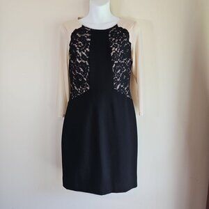 Antonio Melani Three-Quarter Sleeve Fitted Knee-Length Black/Nude Dress-Size: 2